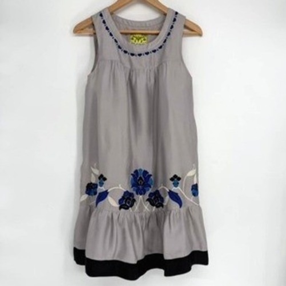 Floreat Anthropologie Salton Sea Silk Embroidered Dress Sz X